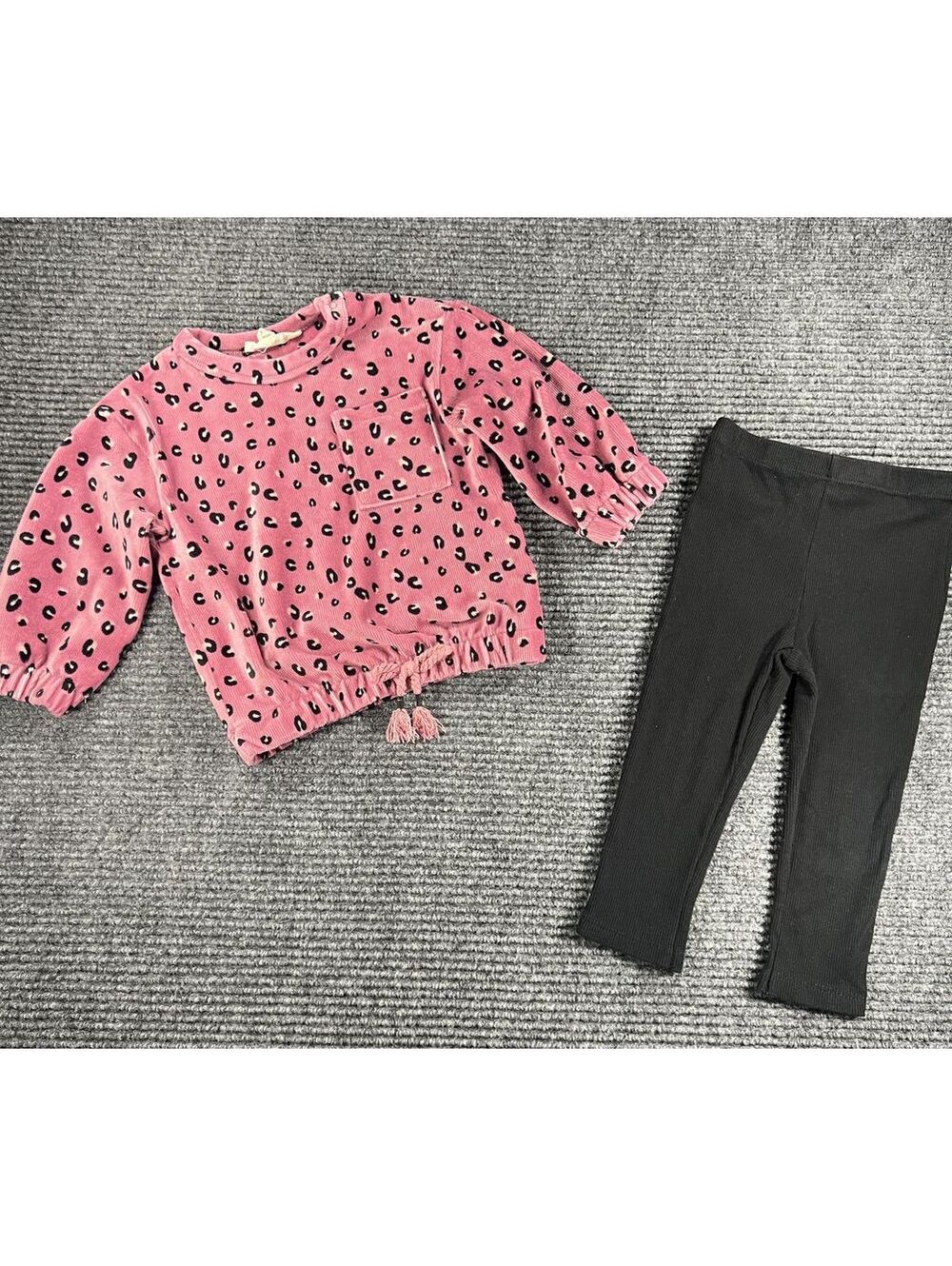 Jessica Simpson Baby Girls Pink Leopard Print Top and Black Leggings Set Size 18